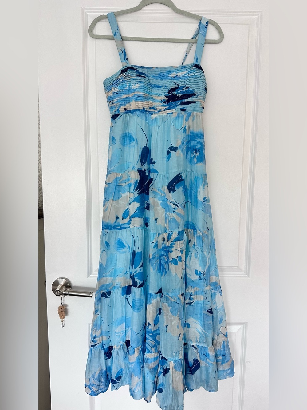 NWOT Abercrombie Blue Floral Tiered Ruched Empire-Waist Maxi Dress - Sleeveless